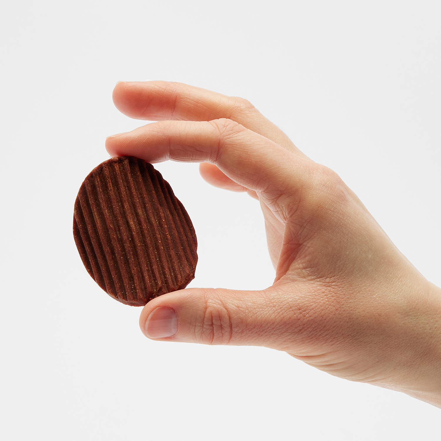 Caucasian woman holding a Good'n'Tasty Wavy Chip