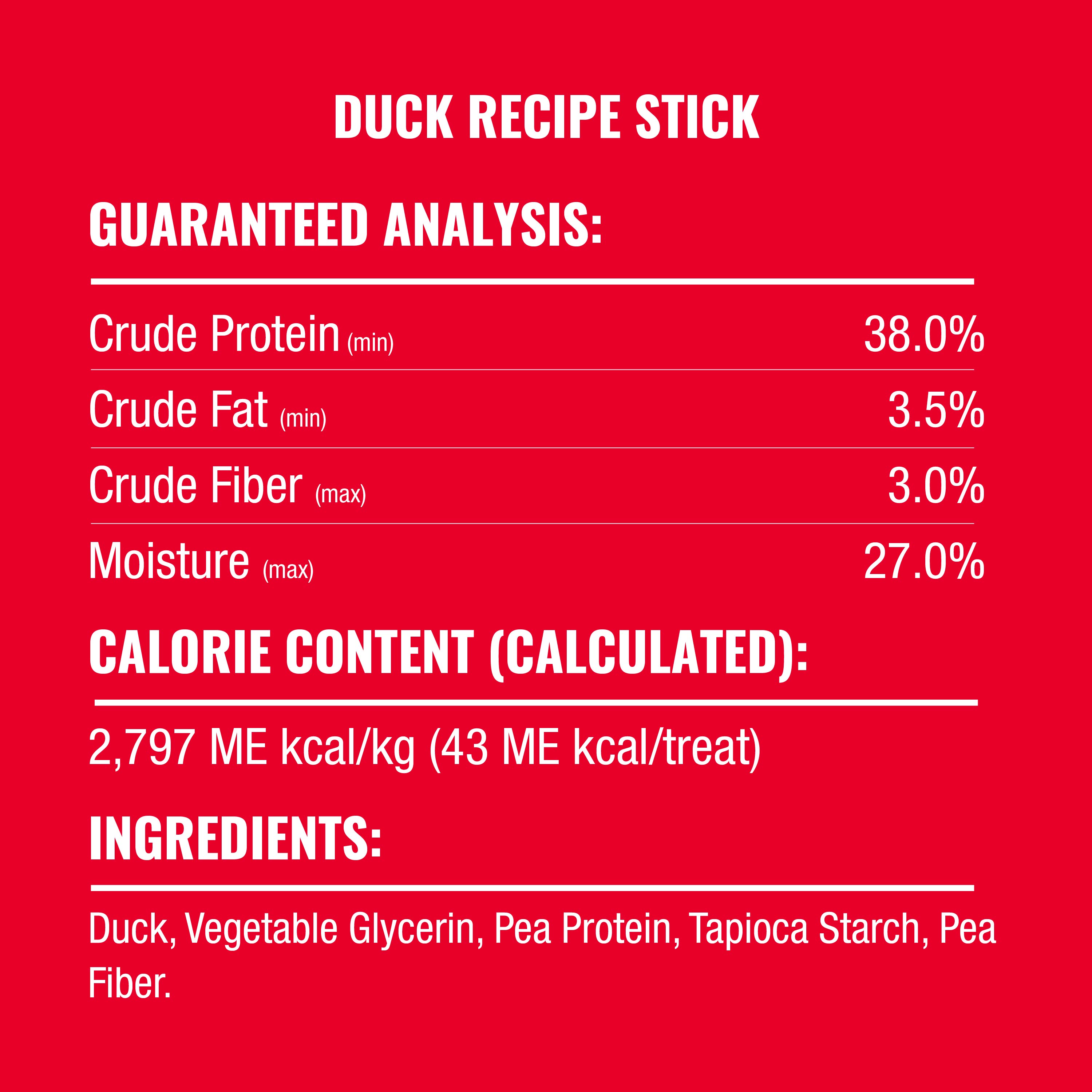 Duck guaranteed analysis, calorie count and Ingredients