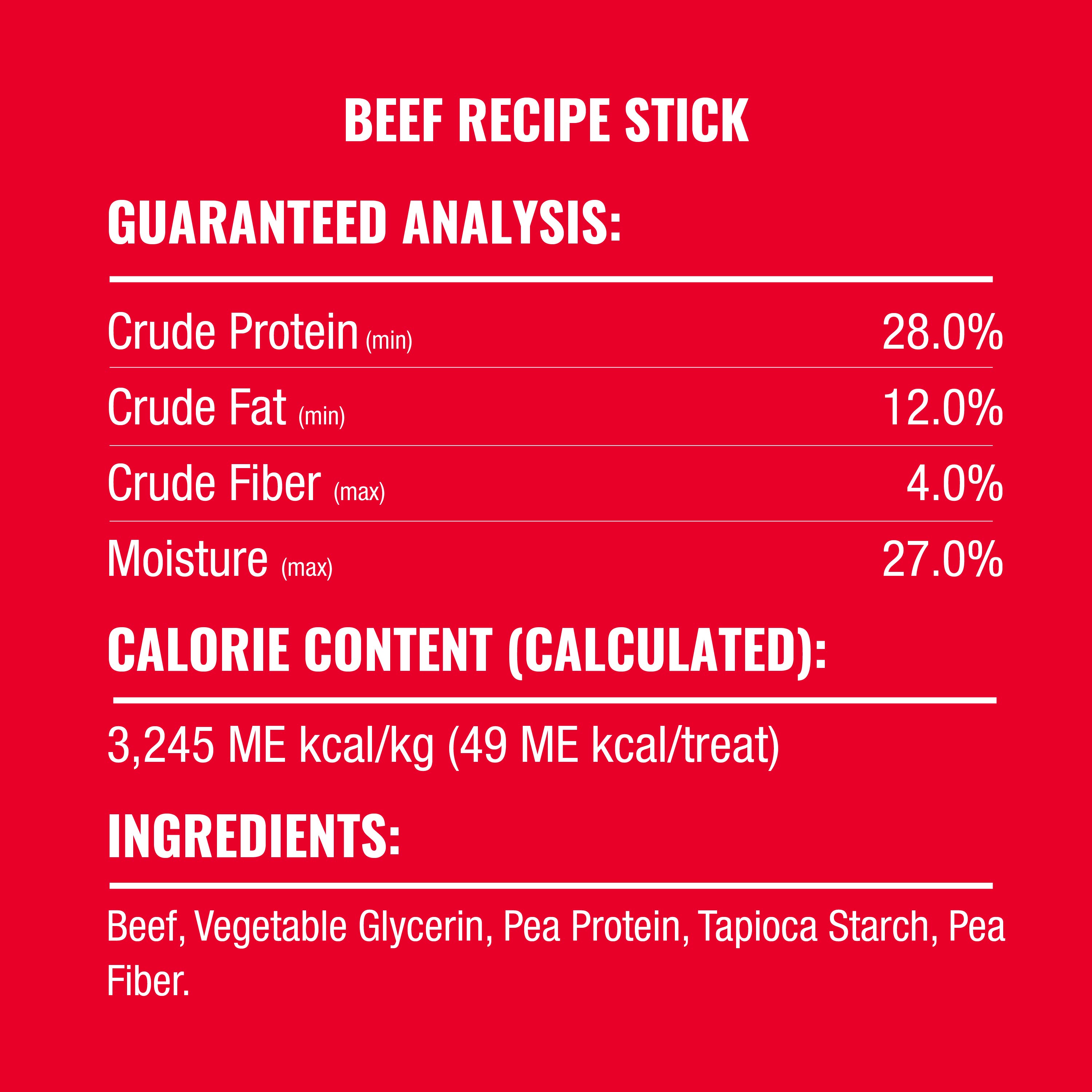 Beef guaranteed analysis, calorie count and Ingredients